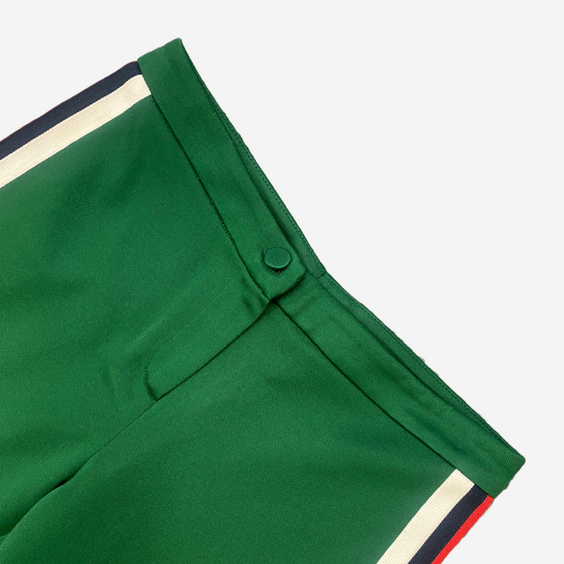 Gucci green cotton track pants with web stripes and floral embroidery