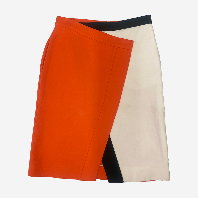 Fendi women's orange and white wool panelled skirt