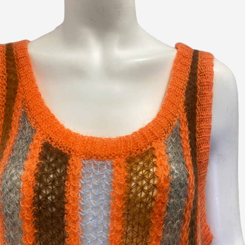 Miu Miu women's orange mohair sweater vest with colourful ribbons