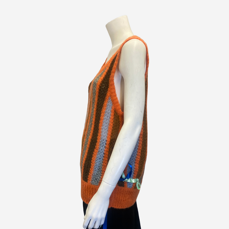 Miu Miu women's orange mohair sweater vest with colourful ribbons