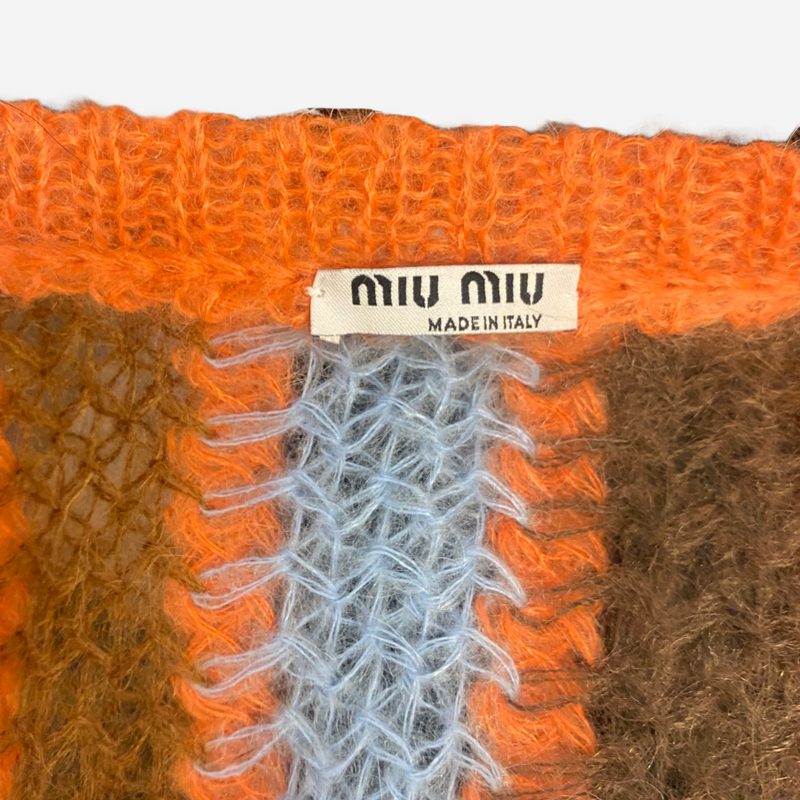 Miu Miu women's orange mohair sweater vest with colourful ribbons