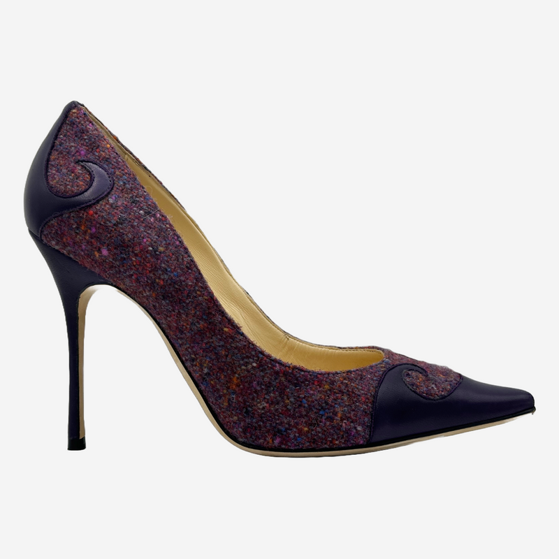 Manolo Blahnik purple tweed and leather pumps