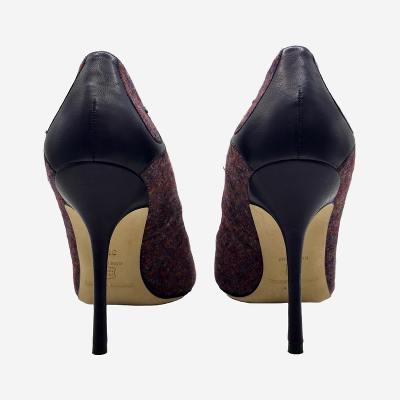 Manolo Blahnik purple tweed and leather pumps