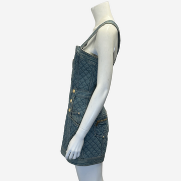 Balmain blue quilted denim mini dress with gold buttons details – Loop  Generation