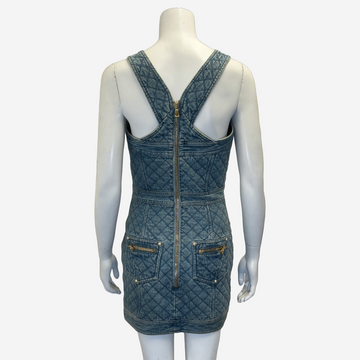 Balmain blue quilted denim mini dress with gold buttons details – Loop  Generation