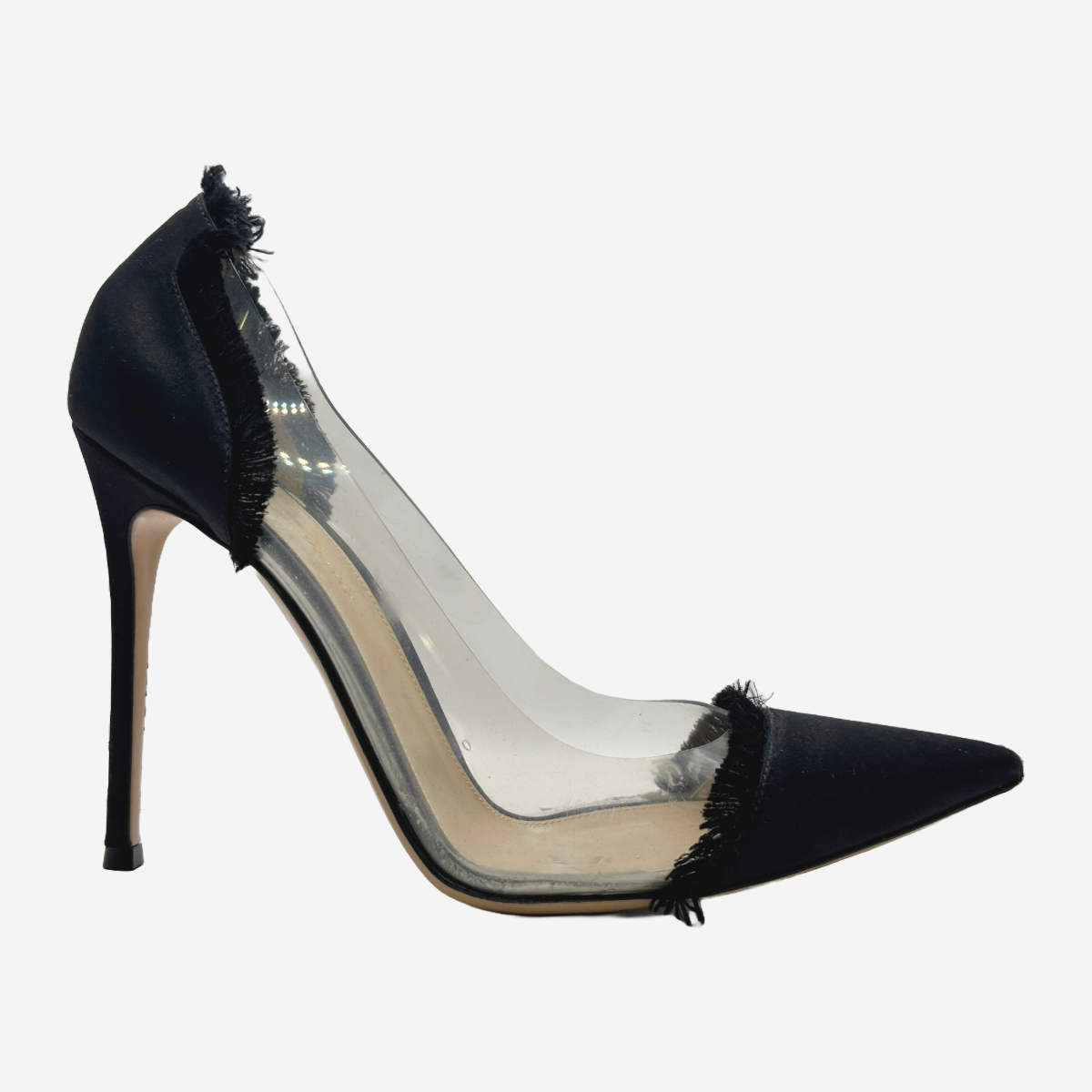 Gianvito Rossi black satin and transparent PVC panelled pumps Loop Generation