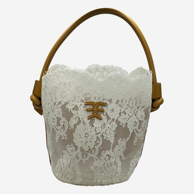 Ermanno Scervino women's white and yellow lace and leather handbag