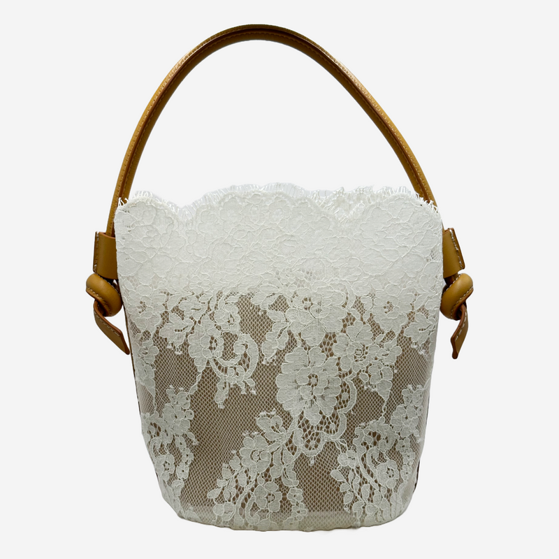 Ermanno Scervino women's white and yellow lace and leather handbag