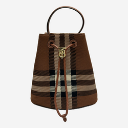 Burberry women's brown checkered canvas TB bucket bag