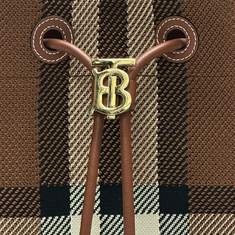 Burberry women's brown checkered canvas TB bucket bag