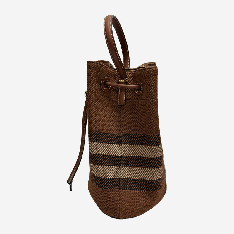 Burberry women's brown checkered canvas TB bucket bag