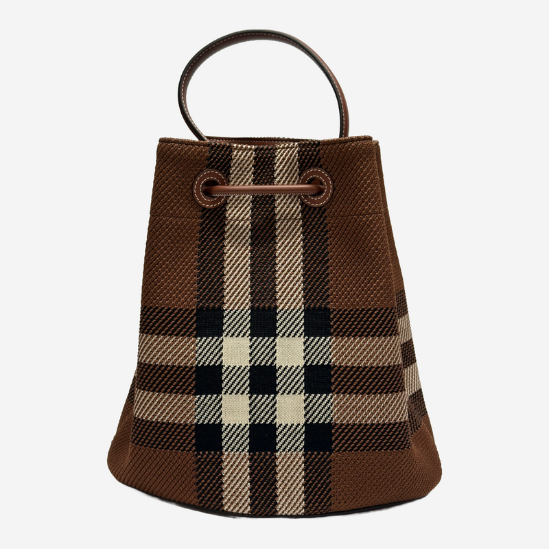 Burberry women's brown checkered canvas TB bucket bag