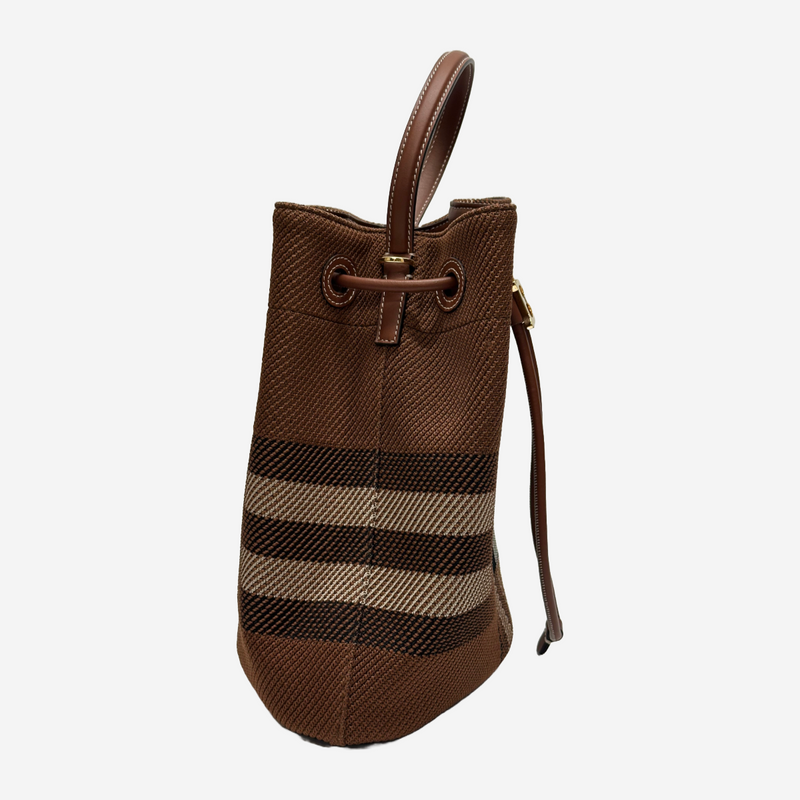 Burberry women's brown checkered canvas TB bucket bag