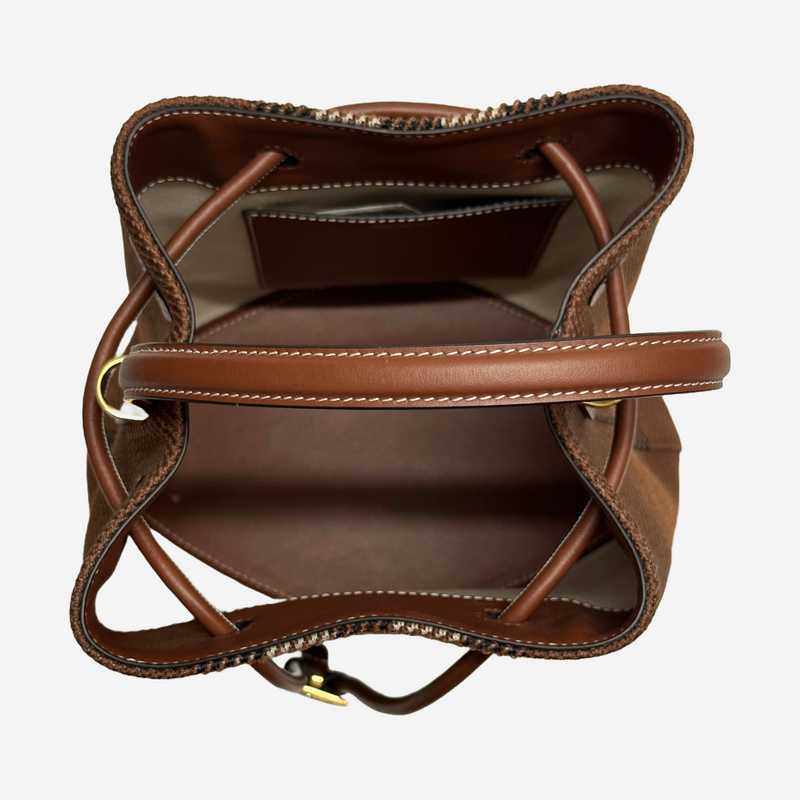 Burberry women's brown checkered canvas TB bucket bag