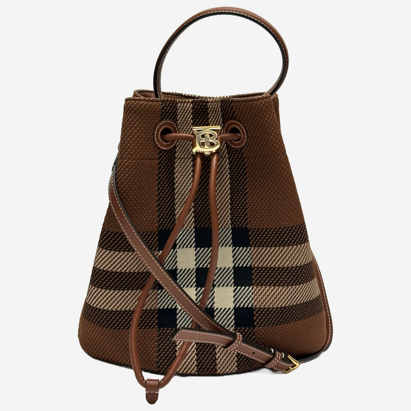 Burberry women's brown checkered canvas TB bucket bag