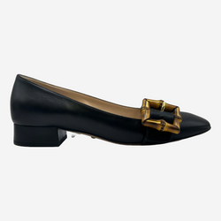Gucci women's black leather pumps with bamboo buckle detail