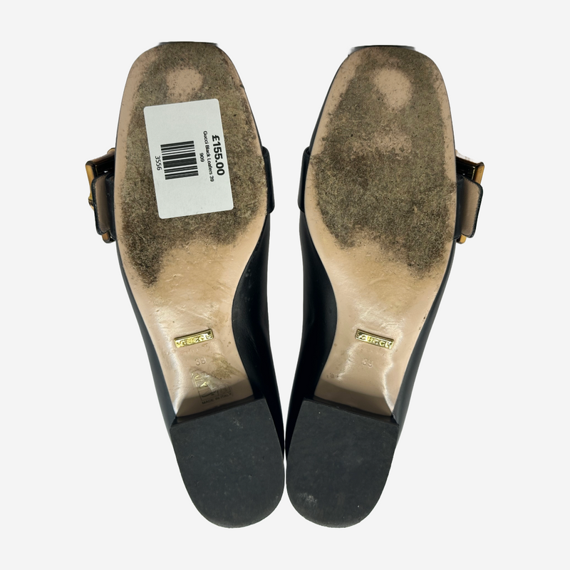 Gucci women's black leather pumps with bamboo buckle detail