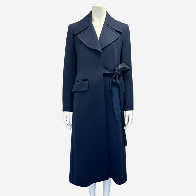 Chloe women's navy wool side fastening long coat