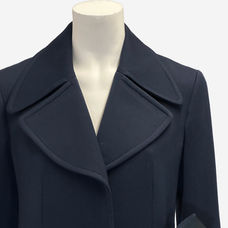 Chloe women's navy wool side fastening long coat