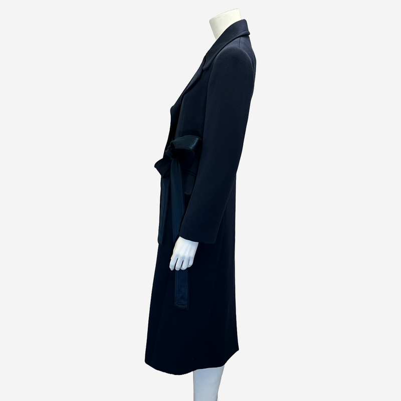 Chloe women's navy wool side fastening long coat