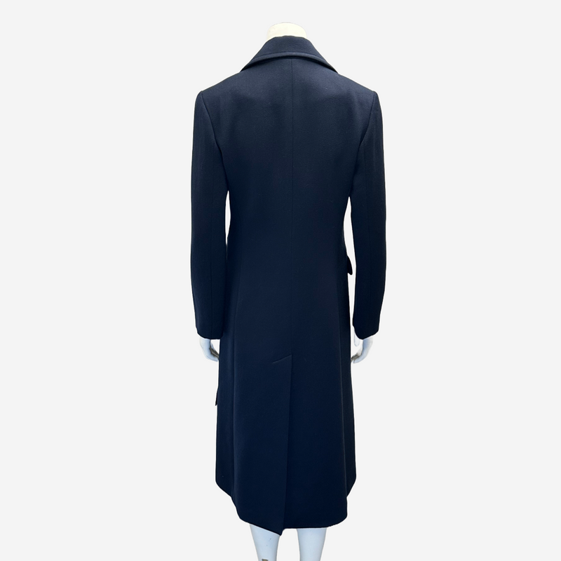 Chloe women's navy wool side fastening long coat