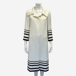 Valentino women's white cotton 3/4 sleeves coat with navy stripe details