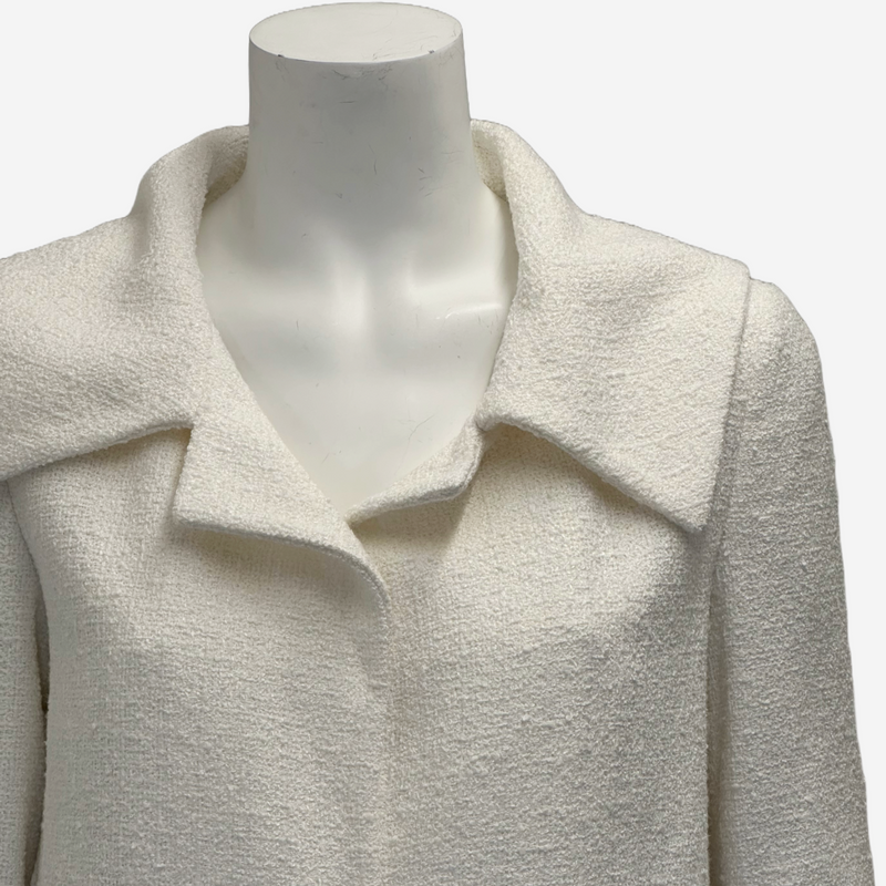 Valentino women's white cotton 3/4 sleeves coat with navy stripe details