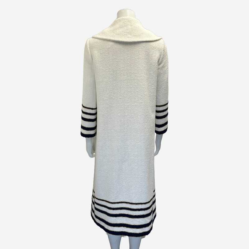Valentino women's white cotton 3/4 sleeves coat with navy stripe details