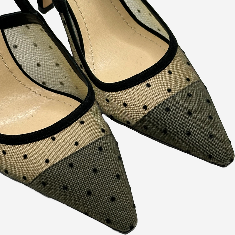 Christian Dior black polka dot tulle sling-back J'Adior heels