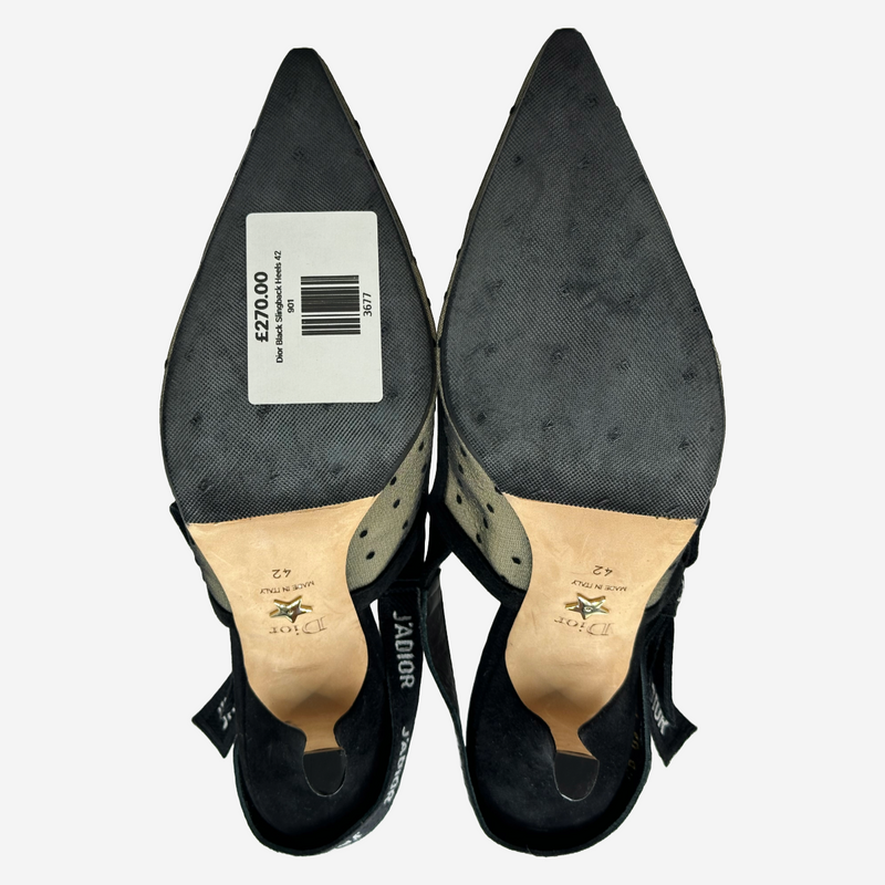 Christian Dior black polka dot tulle sling-back J'Adior heels
