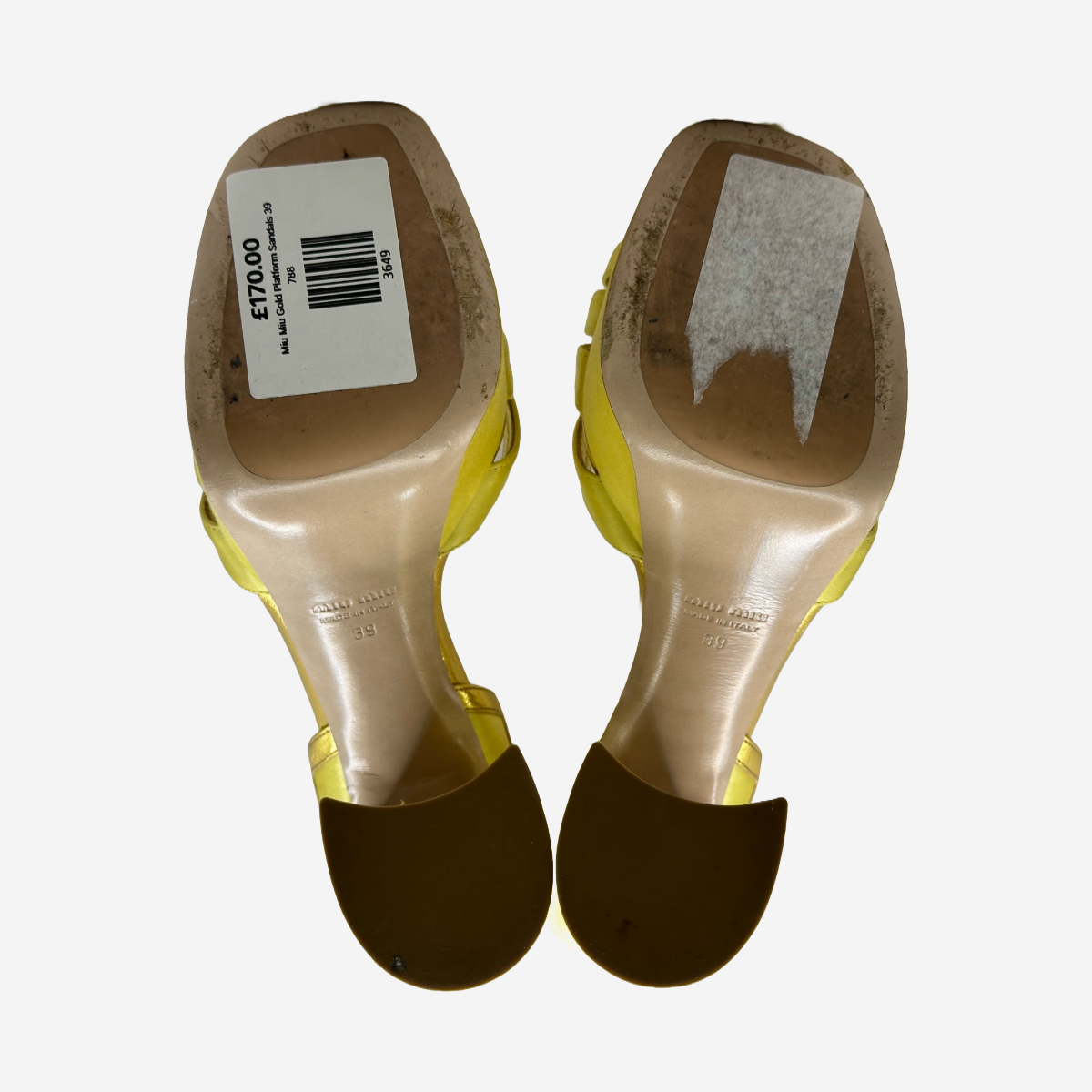 Miu Miu women s yellow and gold leather platform sandals Loop Generation
