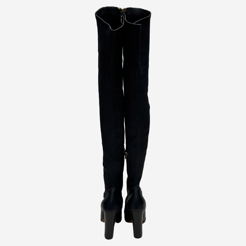 Celine women's navy structured leather Knee-High boots