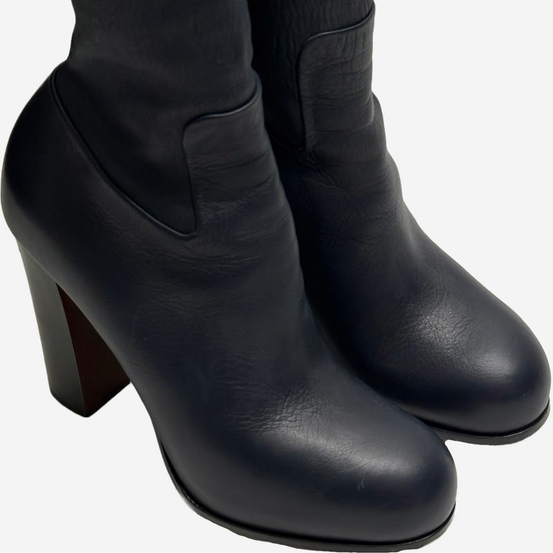 Celine women's navy structured leather Knee-High boots