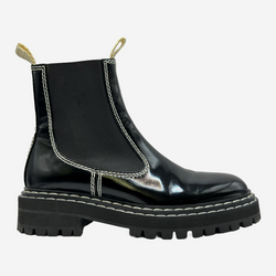 Proenza Schouler women's black patent leather white stitching ankle boots