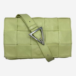 Bottega Veneta mint yellow leather woven cassette crossbody bag