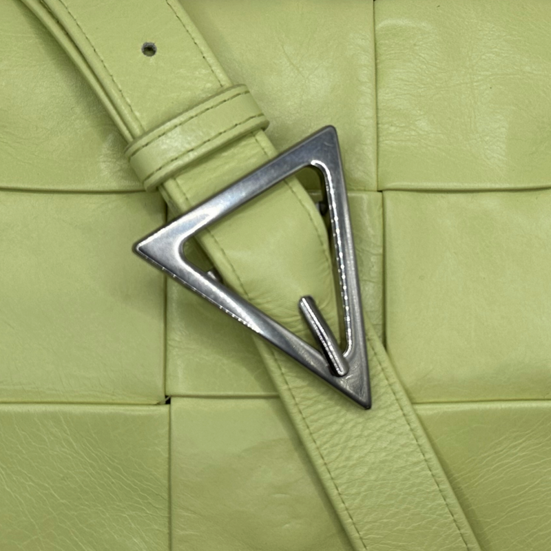 Bottega Veneta mint yellow leather woven cassette crossbody bag