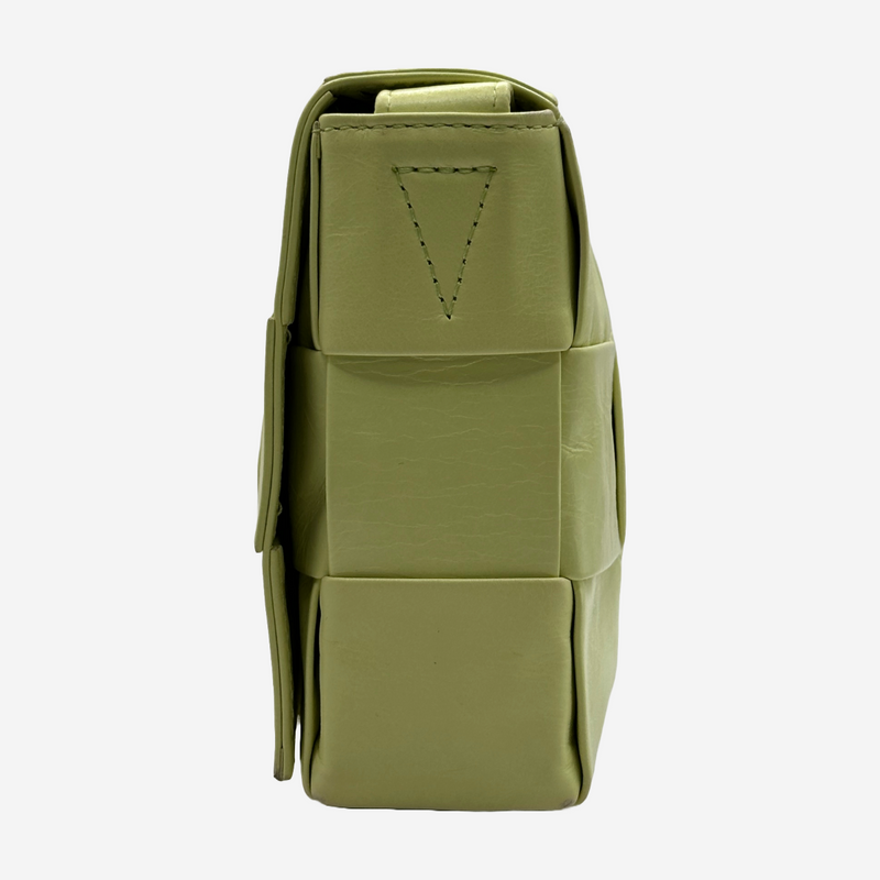 Bottega Veneta mint yellow leather woven cassette crossbody bag