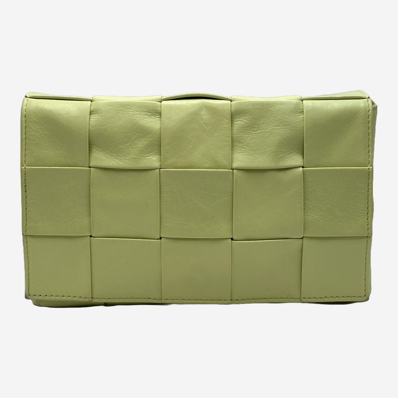 Bottega Veneta mint yellow leather woven cassette crossbody bag