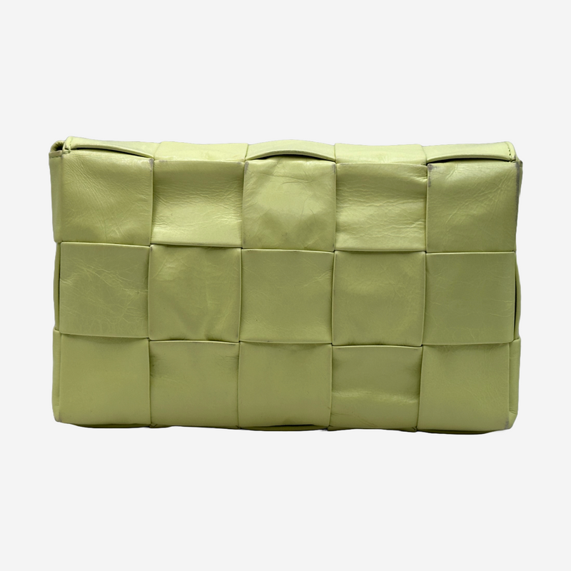 Bottega Veneta mint yellow leather woven cassette crossbody bag