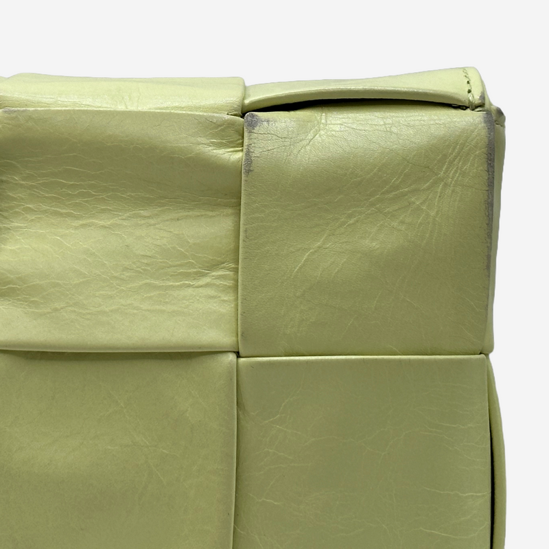 Bottega Veneta mint yellow leather woven cassette crossbody bag
