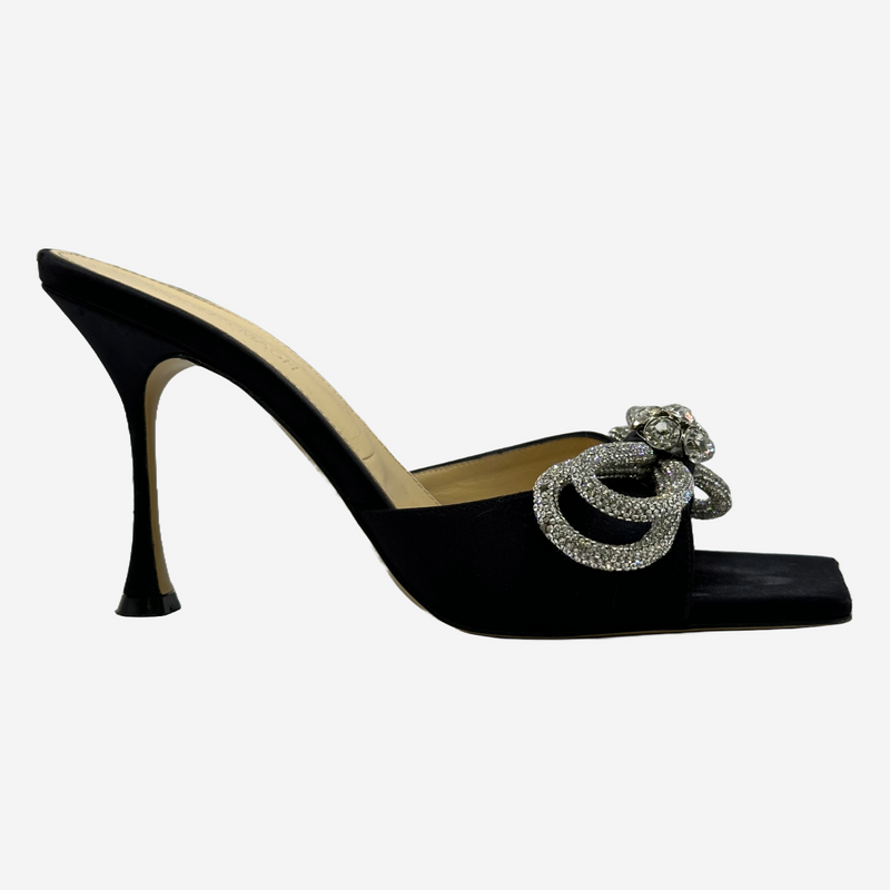 Mach&Mach women's black suede heeled sandals with crystal embellishment