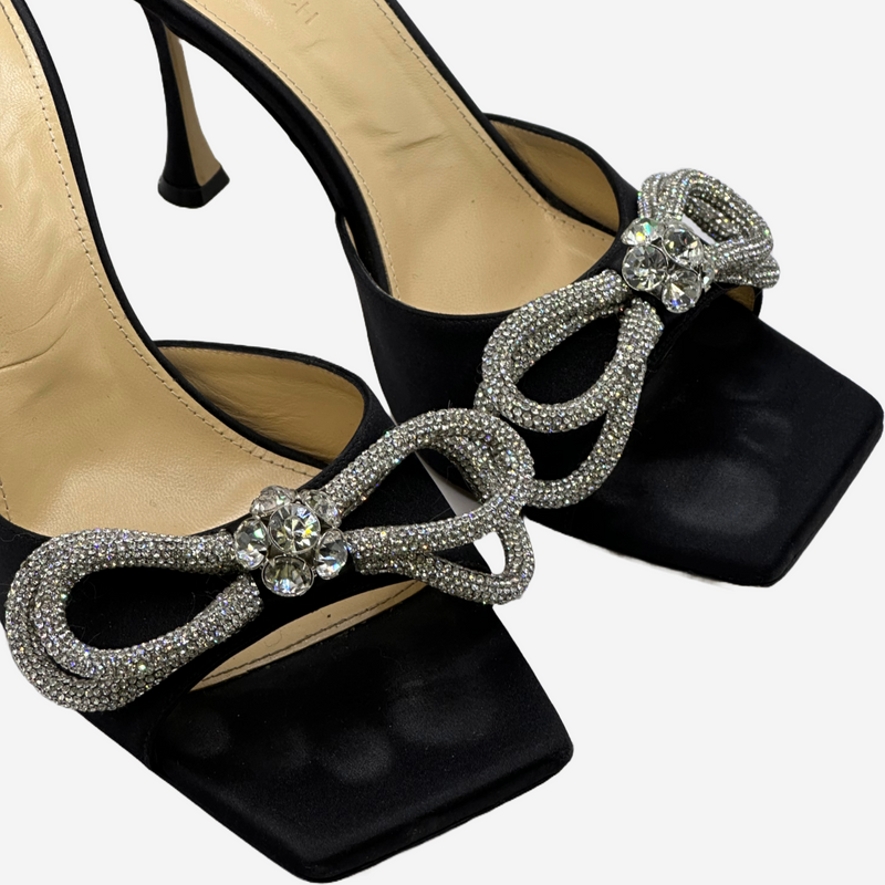 Mach&Mach women's black suede heeled sandals with crystal embellishment
