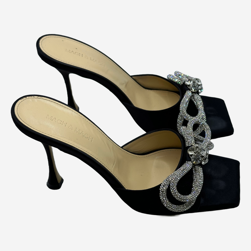 Mach&Mach women's black suede heeled sandals with crystal embellishment