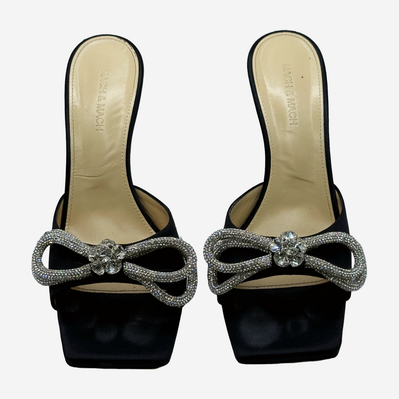 Mach&Mach women's black suede heeled sandals with crystal embellishment