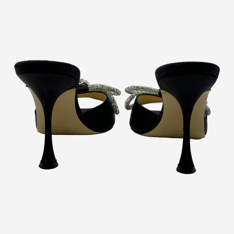 Mach&Mach women's black suede heeled sandals with crystal embellishment