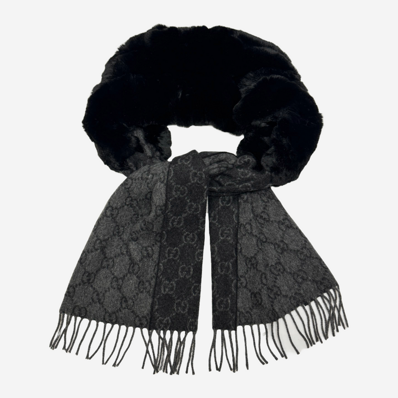 Gucci women's black and grey fur scarf