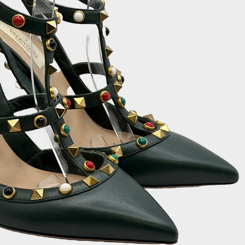 Valentino military green leather rockstud heels