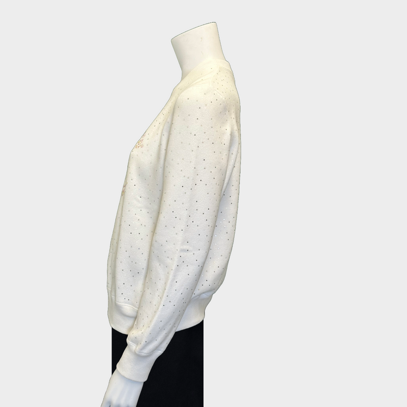 Chanel white cotton sequinned sweatshirt with flower print logo detail