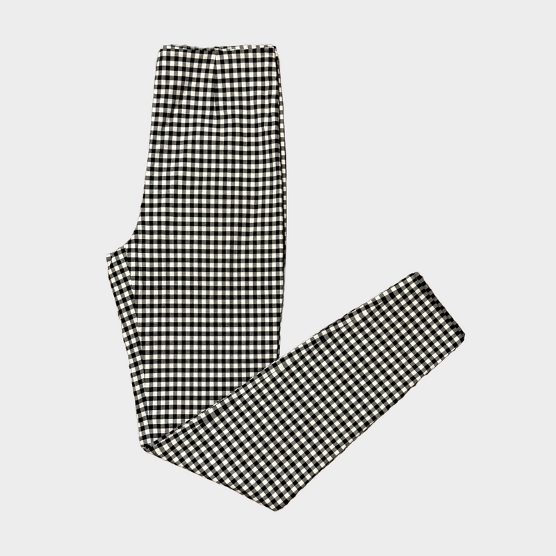 Prada women's black and white checkered set of top and trousers with yellow logo detail