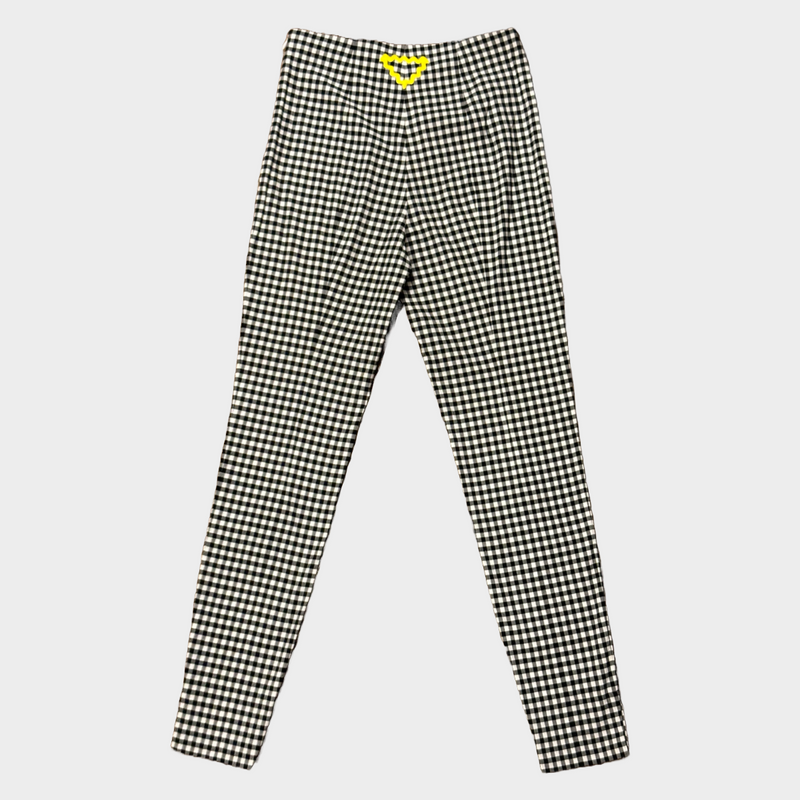 Prada women's black and white checkered set of top and trousers with yellow logo detail